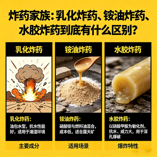 柘荣炸药家族：乳化炸药、铵油炸药、水胶炸药到底有什么区别？